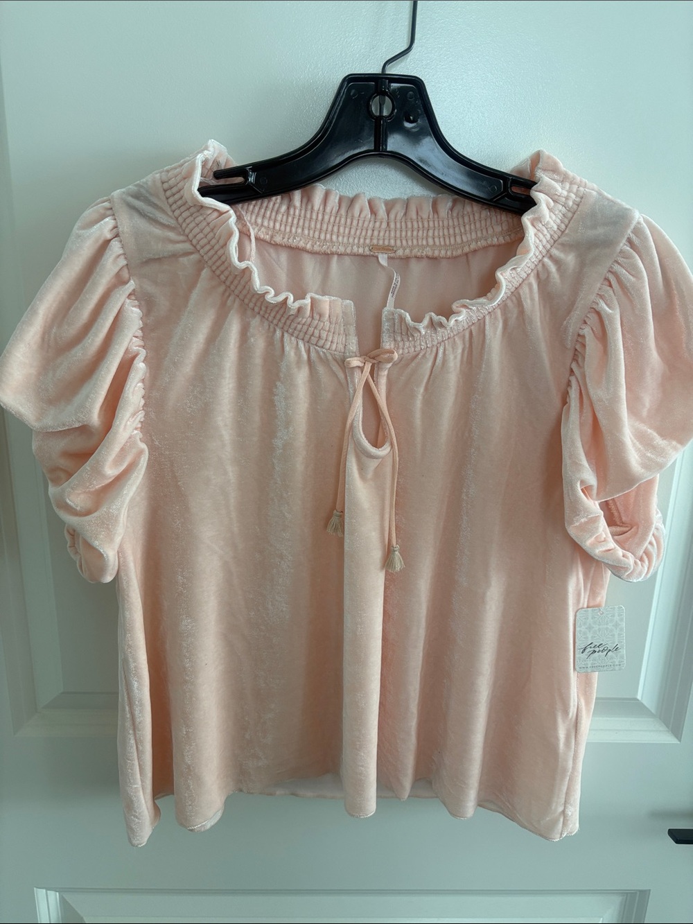 Free People Soft Blush Velvet Peasant Top